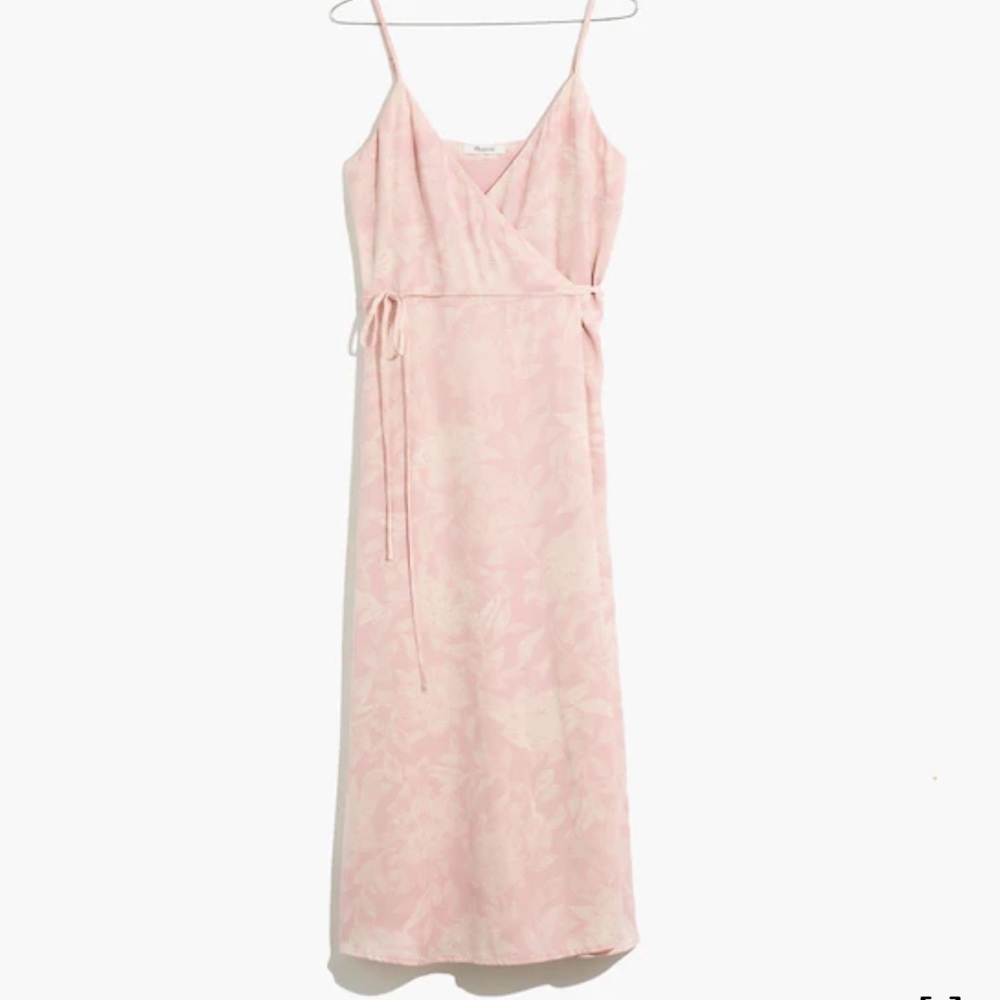 NWT🌸 Madewell (Re)sourced Crepe Cami Wrap Midi Dress in Pindot Blooms, Lined, XL